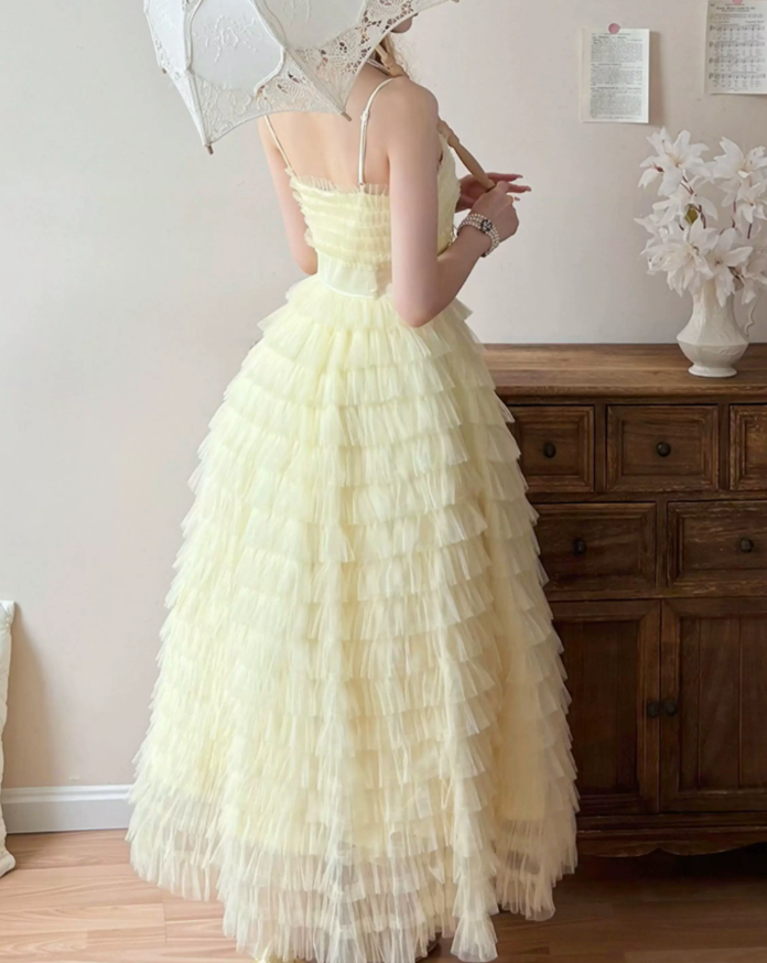 Robe de bal de princesse bustier à volants en satin long, robe de soirée C8117