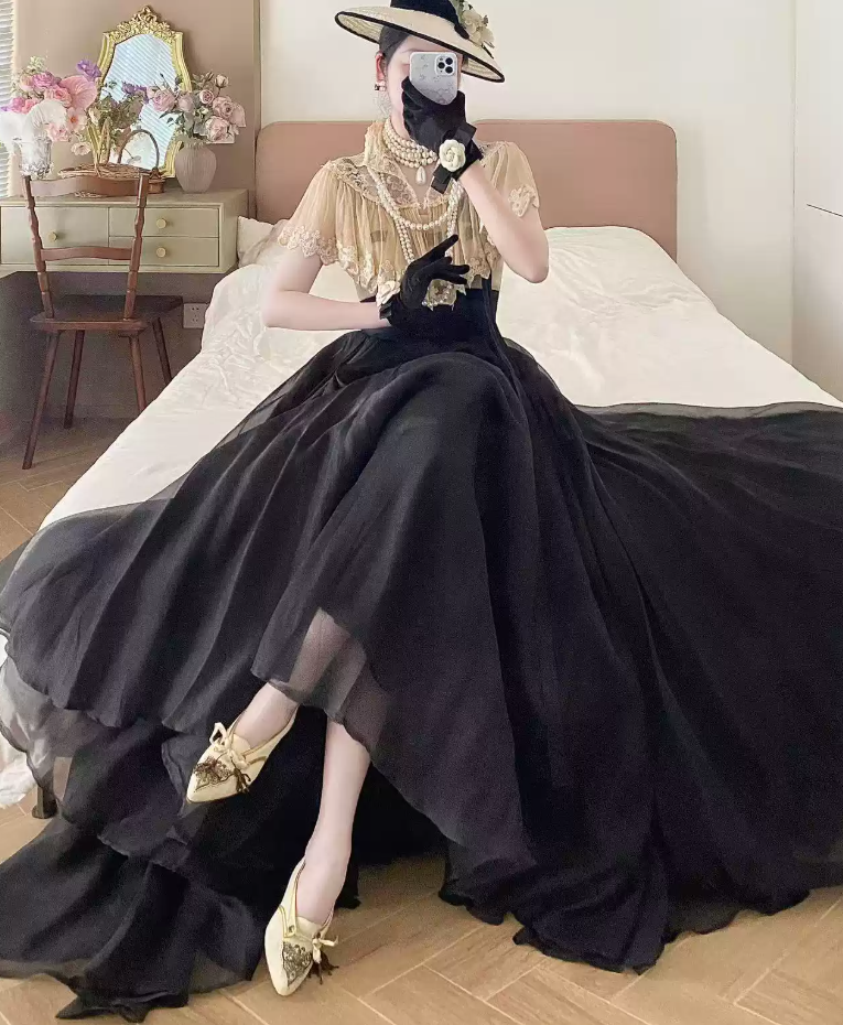 Robe de bal de princesse bustier à volants en satin long, robe de soirée C8117