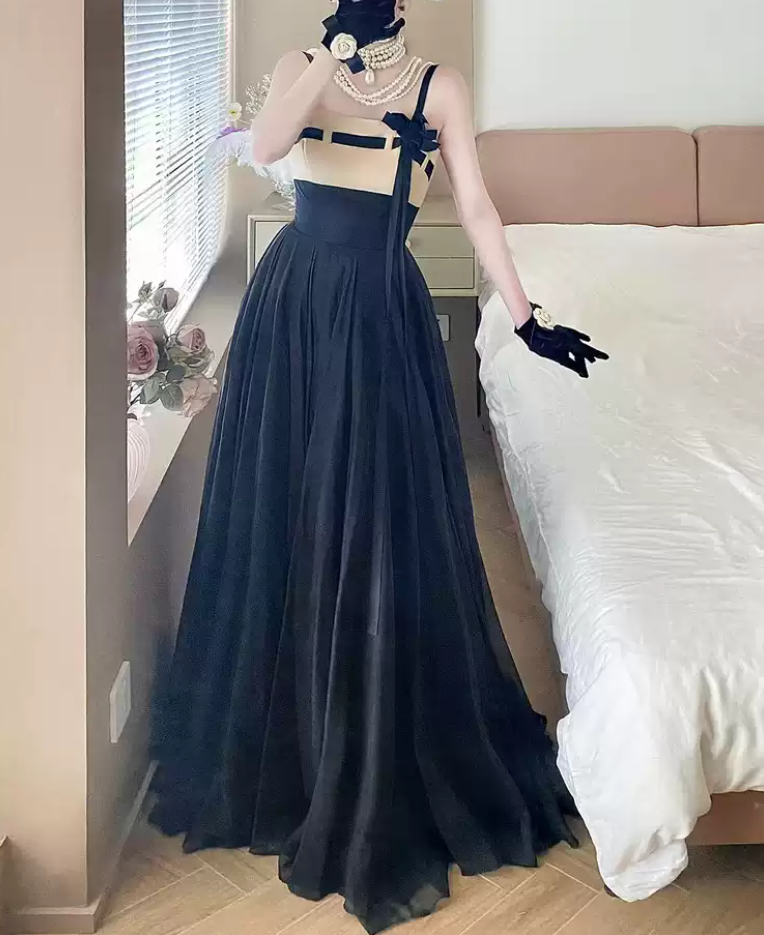 Robe de bal de princesse bustier à volants en satin long, robe de soirée C8117