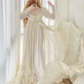 Chic U Neck Ivory Lace Prom Dress Long Sleeve Tiered A-Line Evening Dress C8746
