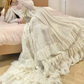 Chic U Neck Ivory Lace Prom Dress Long Sleeve Tiered A-Line Evening Dress C8746