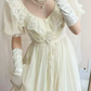 Chic U Neck Ivory Lace Prom Dress Long Sleeve Tiered A-Line Evening Dress C8746