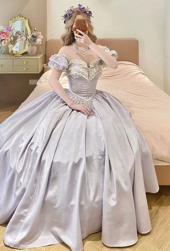 Robe de bal de princesse bustier à volants en satin long, robe de soirée C8117