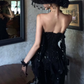 Gothic Style Off-Shoulder Black Slit Prom Dress Sequins Tassel Mermaid Evening Dress C8748