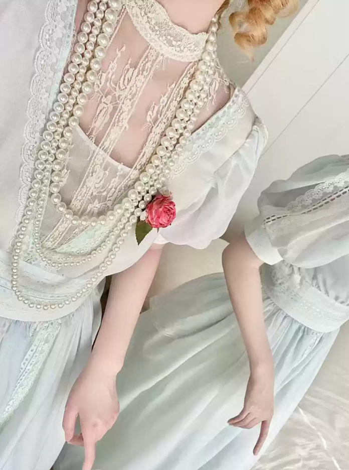 Lovely Short Sleeve Chiffon Prom Dress Ruffles Lace A-Line Evening Dress C8750
