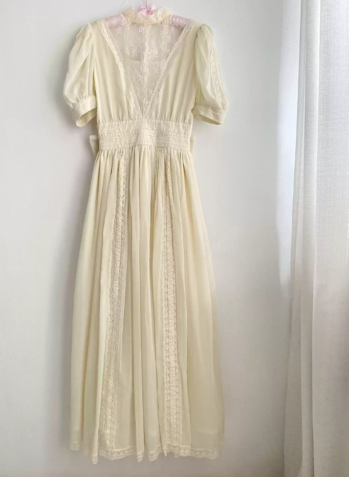 Lovely Short Sleeve Chiffon Prom Dress Ruffles Lace A-Line Evening Dress C8750