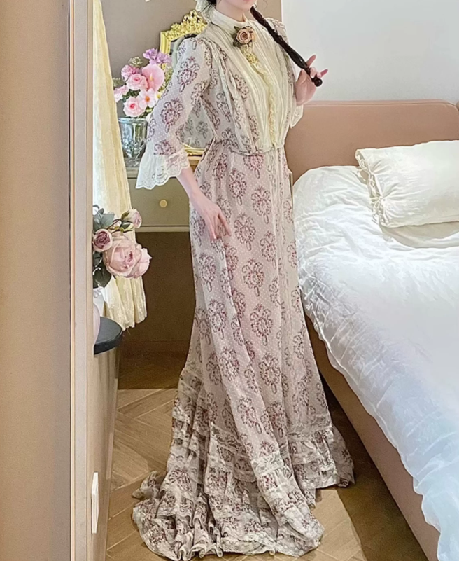 Unique Short Sleeve High Collar Prom Dress Floral Lace A-Line Evening Dress C8751