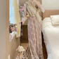 Unique Short Sleeve High Collar Prom Dress Floral Lace A-Line Evening Dress C8751