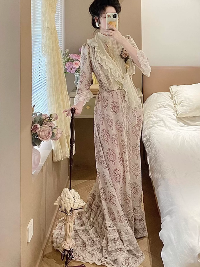 Unique Short Sleeve High Collar Prom Dress Floral Lace A-Line Evening Dress C8751