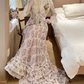 Unique Short Sleeve High Collar Prom Dress Floral Lace A-Line Evening Dress C8751