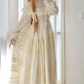 Ornate High Collar Lace Wedding Dresses Ivory Long Sleeve A-Line Bridal Dress C8753