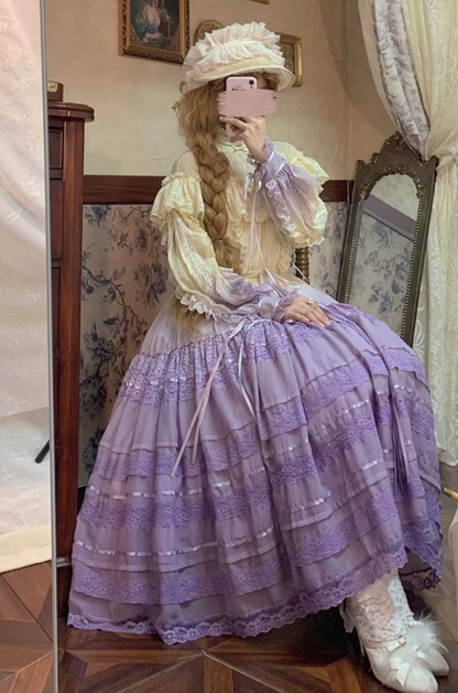 Elegant Long Sleeve High Collar Prom Dress Purple Lace A-Line Evening Dress C8754