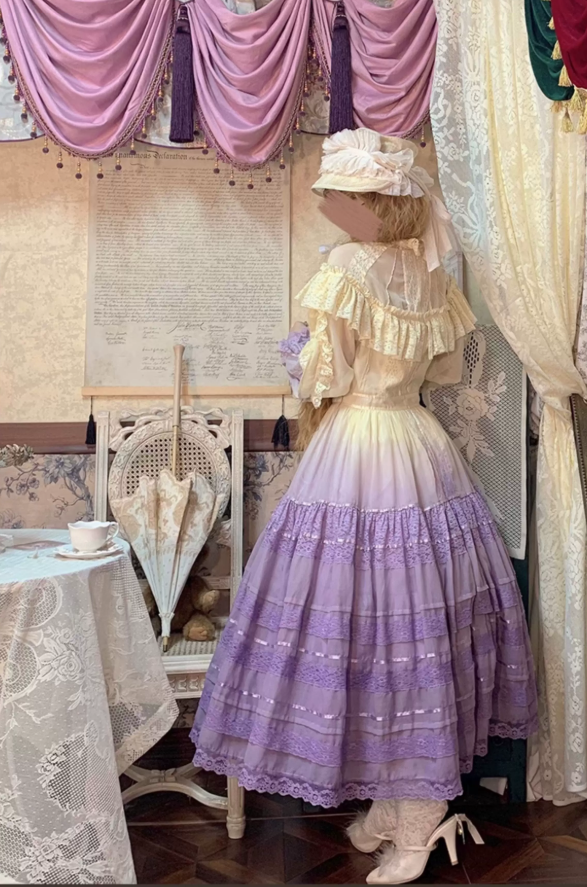 Elegant Long Sleeve High Collar Prom Dress Purple Lace A-Line Evening Dress C8754