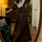 Classical Long Sleeve Brown Prom Dress Lace Satin A-Line Evening Dress C8756