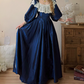 Vintage Long Sleeve Blue Prom Dress Lace Satin A-Line Evening Dress C8757