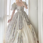Ornate Short Sleeve Floral Prom Dress Bows A-Line Evening Dress C8759
