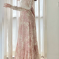Romantic Long Sleeve Pink Prom Dress Lace Floral A-Line Evening Dress C8765