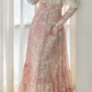 Romantic Long Sleeve Pink Prom Dress Lace Floral A-Line Evening Dress C8765