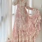 Romantic Long Sleeve Pink Prom Dress Lace Floral A-Line Evening Dress C8765