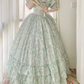 Robe de bal de princesse bustier à volants en satin long, robe de soirée C8117