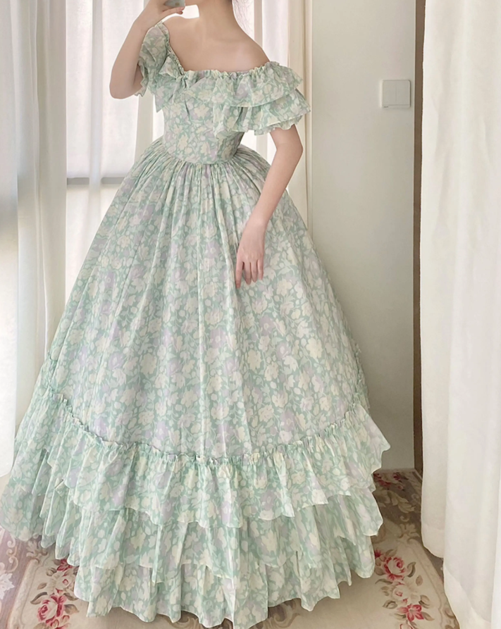 Robe de bal de princesse bustier à volants en satin long, robe de soirée C8117