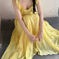 Chic Spaghetti Straps Yellow Prom Dress Bows Ruffled A-Line Evening Dress C8769