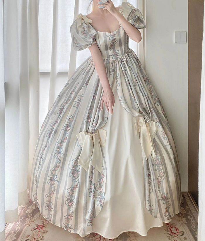 Trendy Short Sleeve Floral Ball Gown Bows Satin Sweet 16 Dresses C8770