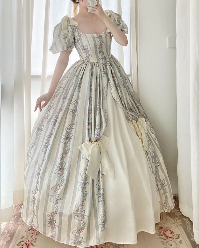 Trendy Short Sleeve Floral Ball Gown Bows Satin Sweet 16 Dresses C8770