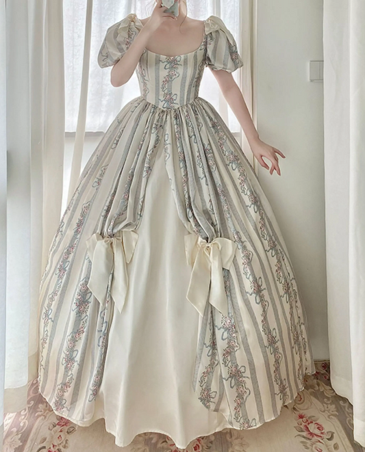 Trendy Short Sleeve Floral Ball Gown Bows Satin Sweet 16 Dresses C8770