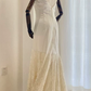 Attractive Spaghetti Straps Ivory Prom Dress Lace Satin A-Line Evening Dress C8774