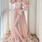 Adorable Long Sleeve Pink Prom Dress Lace A-Line Evening Dress C8776