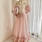 Adorable Long Sleeve Pink Prom Dress Lace A-Line Evening Dress C8776