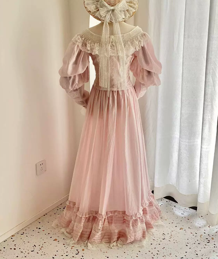 Adorable Long Sleeve Pink Prom Dress Lace A-Line Evening Dress C8776