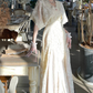 Ornate Short Sleeve White Prom Dress Lace A-Line Evening Dress C8778