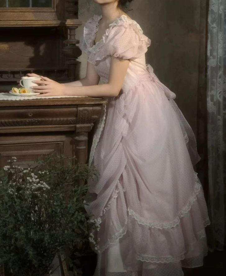 Cute Short Sleeve Pink Ball Gown Bows Ruffles Lace Sweet 16 Dresses C8780
