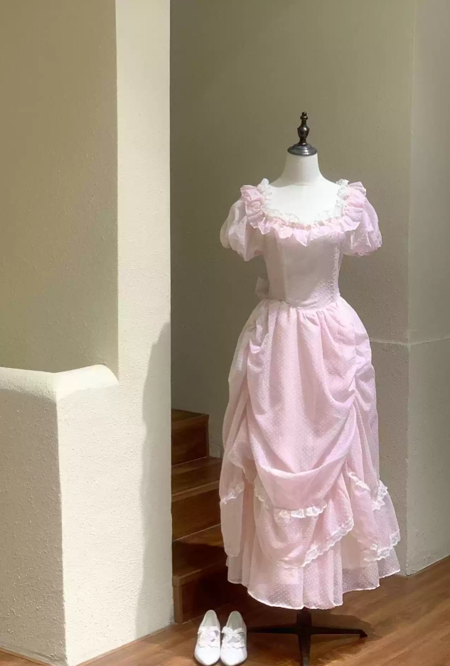 Cute Short Sleeve Pink Ball Gown Bows Ruffles Lace Sweet 16 Dresses C8780