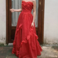 Sexy Strapless Red Prom Dress Polka Dots Tulle A-Line Evening Dress C8781