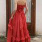 Sexy Strapless Red Prom Dress Polka Dots Tulle A-Line Evening Dress C8781