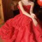 Sexy Strapless Red Prom Dress Polka Dots Tulle A-Line Evening Dress C8781