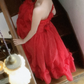 Sexy Strapless Red Prom Dress Polka Dots Tulle A-Line Evening Dress C8781