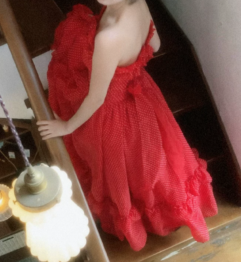 Sexy Strapless Red Prom Dress Polka Dots Tulle A-Line Evening Dress C8781
