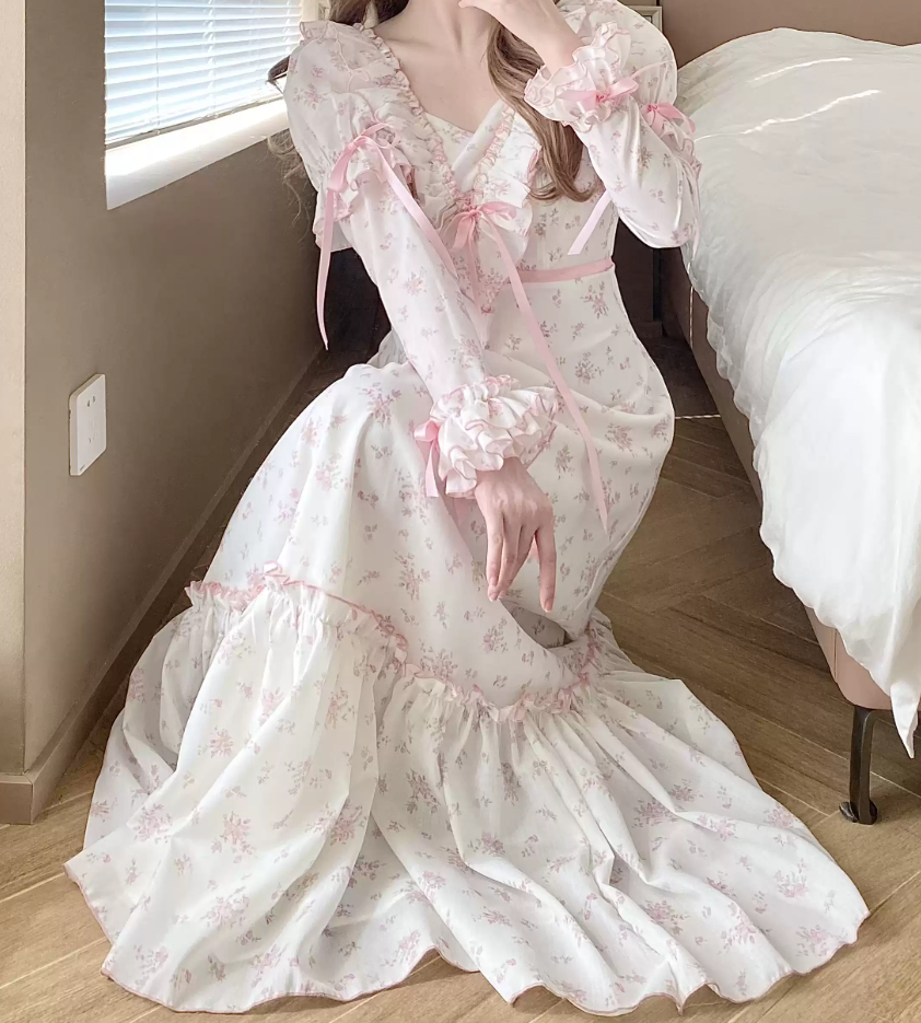 Flowy Short Sleeve Floral Prom Dress Pink Ruffles A-Line Evening Dress C8782