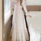 Flowy Short Sleeve Floral Prom Dress Pink Ruffles A-Line Evening Dress C8782
