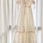 Flowy Short Sleeve Floral Prom Dress Pink Ruffles A-Line Evening Dress C8782