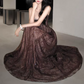 Vintage Spaghetti Straps Brown Prom Dress Lace Sequins A-Line Evening Dress C8784