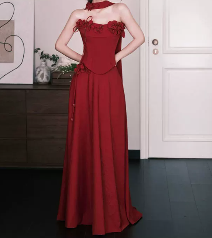 Robe de bal de princesse bustier à volants en satin long, robe de soirée C8117