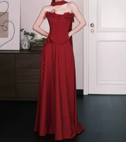 Robe de bal de princesse bustier à volants en satin long, robe de soirée C8117