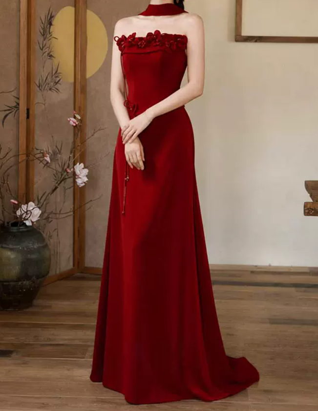 Robe de bal de princesse bustier à volants en satin long, robe de soirée C8117