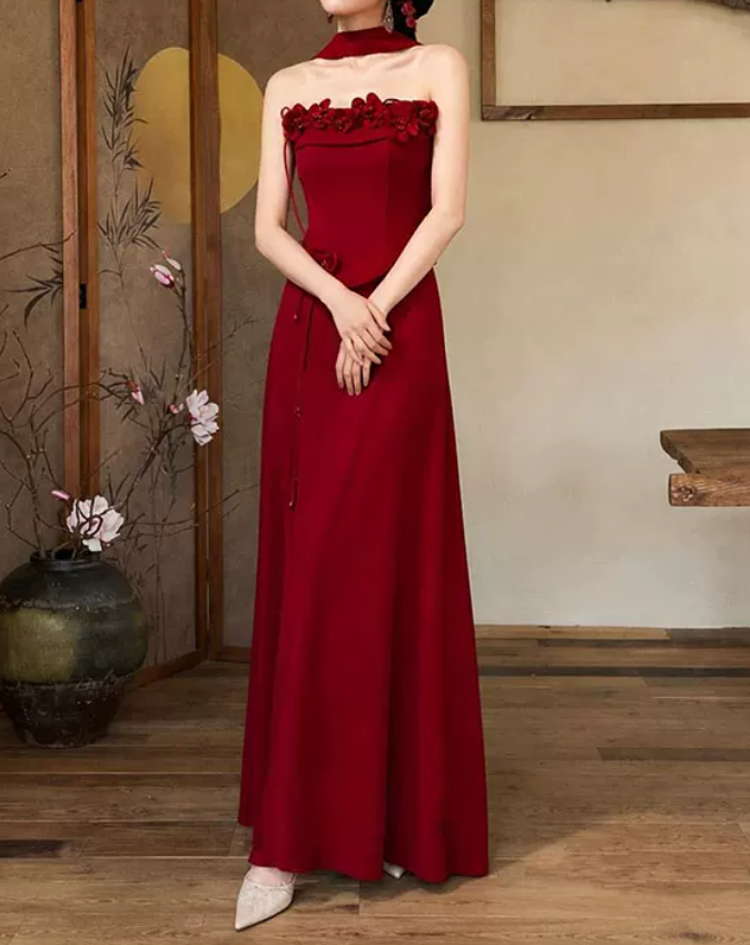 Robe de bal de princesse bustier à volants en satin long, robe de soirée C8117