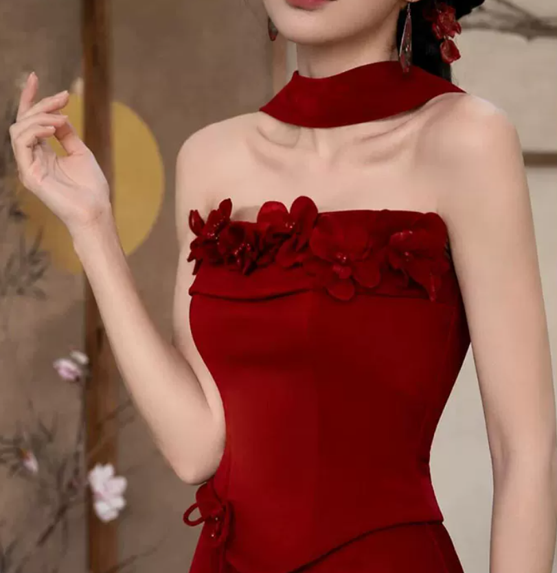 Robe de bal de princesse bustier à volants en satin long, robe de soirée C8117